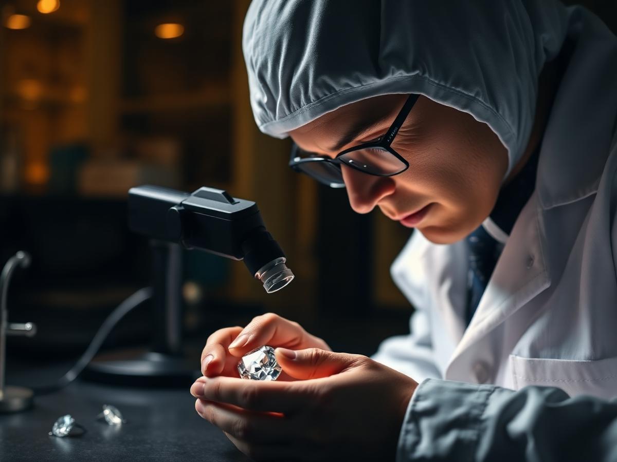 Gemologist inspecting a diamond under a loupe